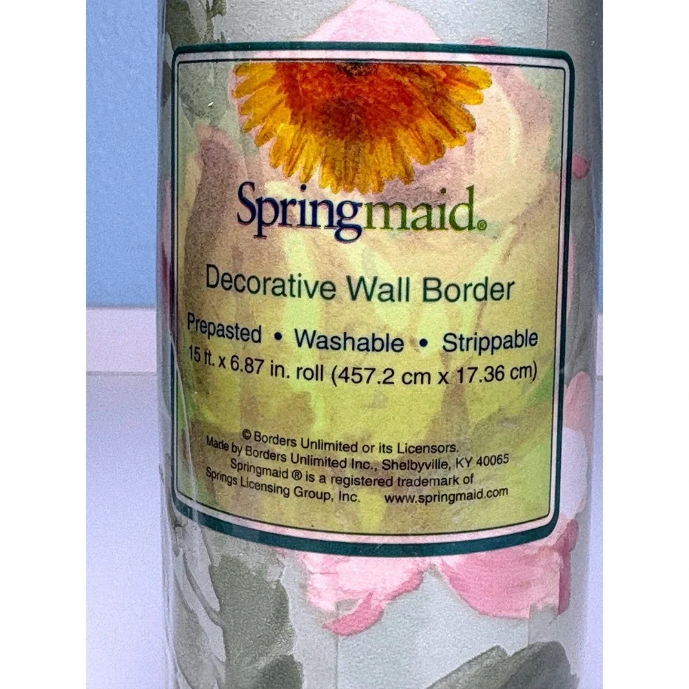 Springmaid Wall Border 15ft x 6.87in Green Antique Rose Floral Prepasted 7051107